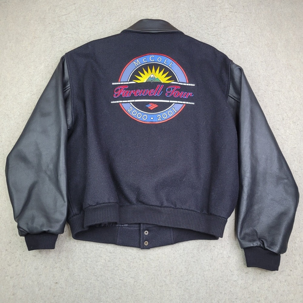 Bishop Wool Varsity Embroidered‎ Jacket Leather Mens M Black Full Zip Canada